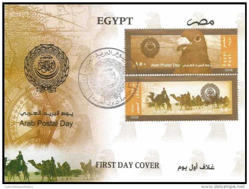 Egypt 2008 First Day Cover FDC Arab Postal Day / Pigeon & Camels / Cancel League Of Arab States - Brieven En Documenten