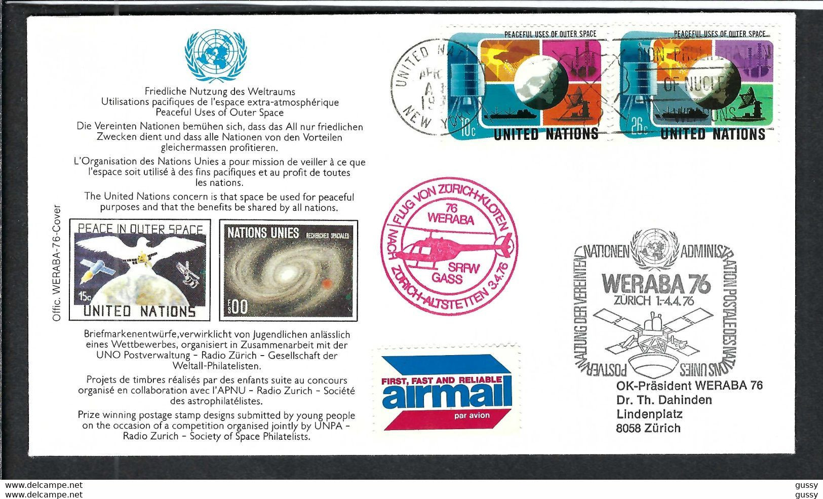 NATIONS-UNIES NEW-YORK 1976:  LSC Pour Zürich (Suisse) - Lettres & Documents