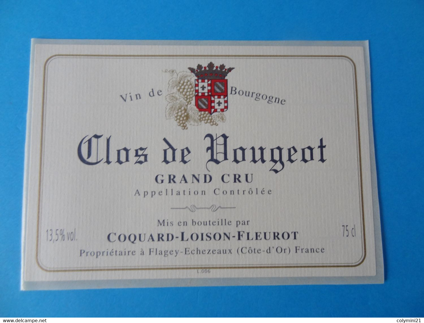 Etiquette De Vin Clos De Vougeot Grand Cru Coquard Loison Fleurot - Bourgogne