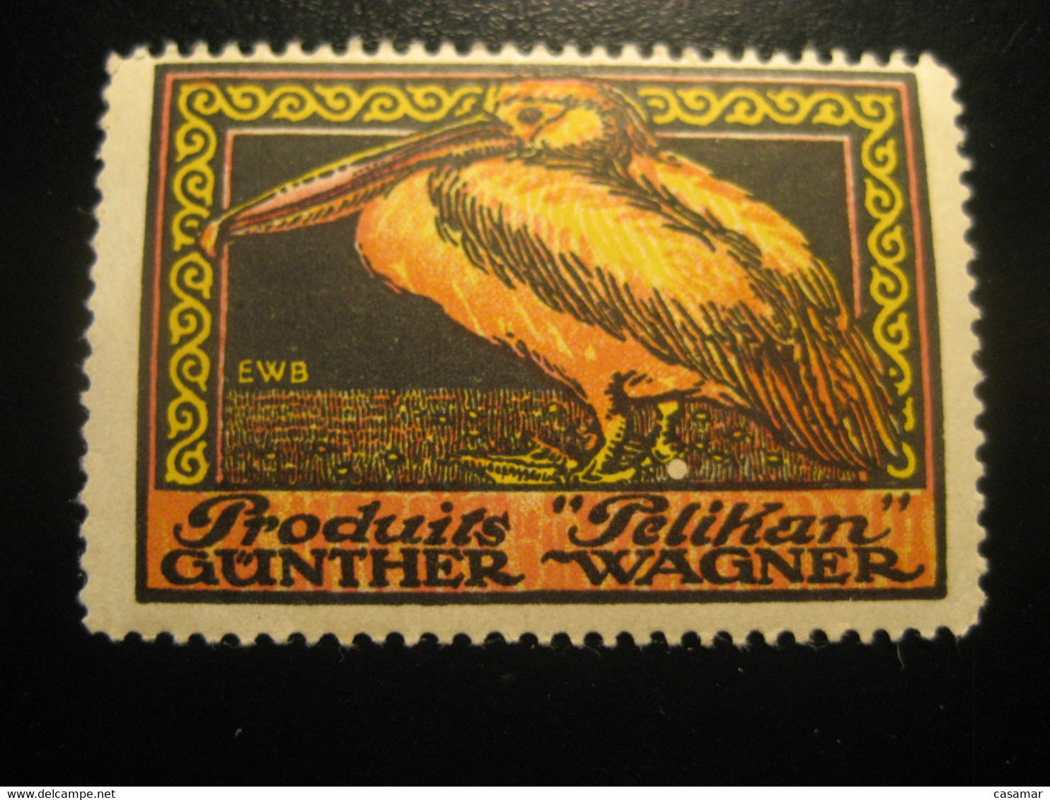 Produits PELIKAN Gunther Wagner Pelican Pelicans Bird Birds Oiseaux Poster Stamp Vignette GERMANY Label - Pélicans