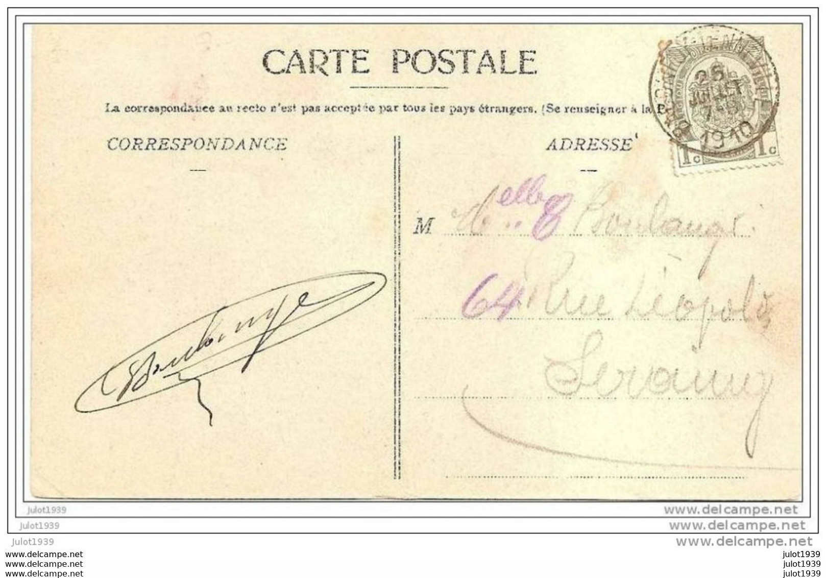 LAVACHERIE ..-- Hôtel  Raymond Collard . 1910 Vers SERAING ( Melle C. BOULANGER ) . Voir Verso . - Sainte-Ode