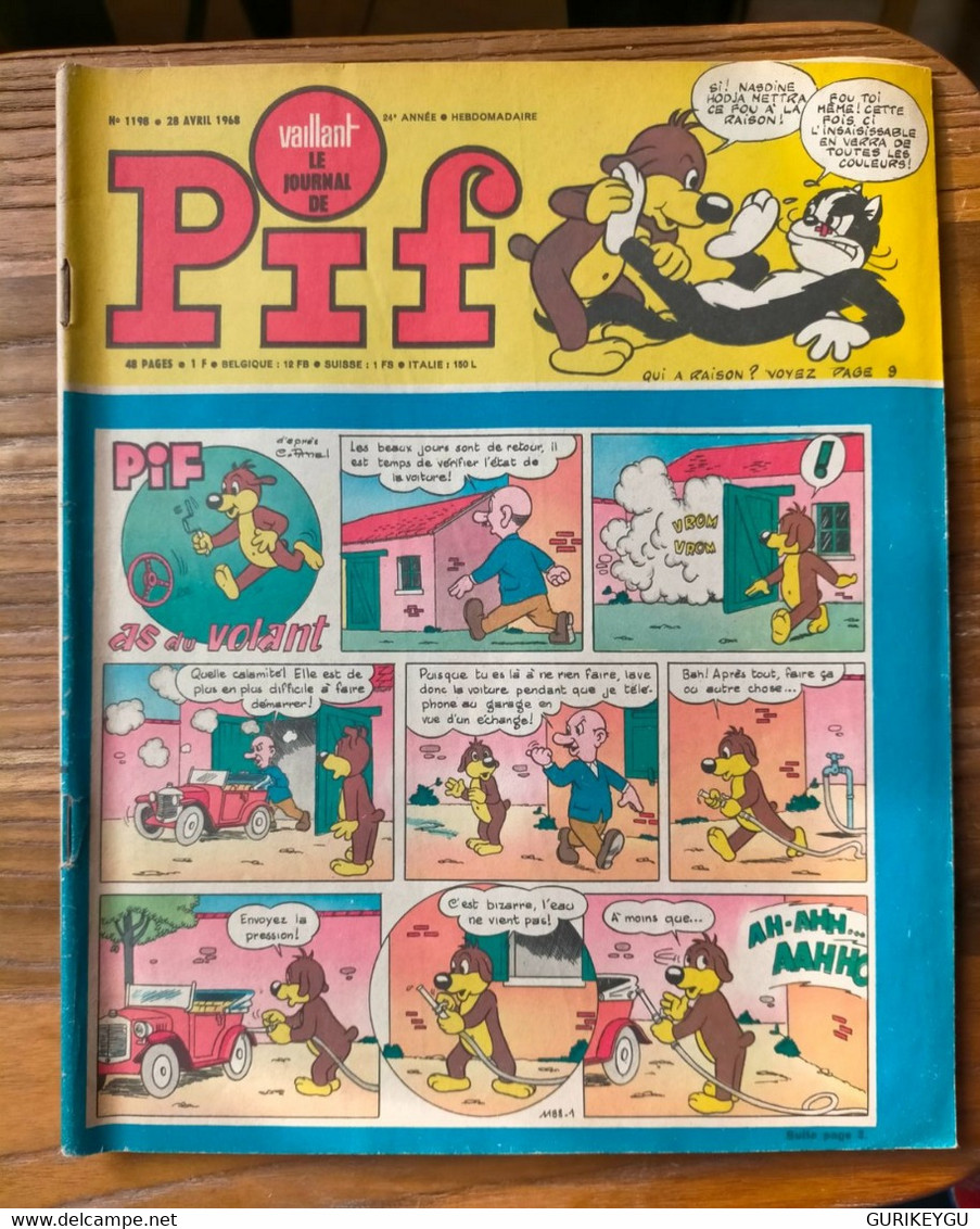 Vaillant Le Journal De PIF N° 1198 TOTOCHE Placid Et Muzo  ARTHUR Cézard LES AS GAI LURON Teddy Ted PIFOU 28/04/1968 TBE - Pif & Hercule