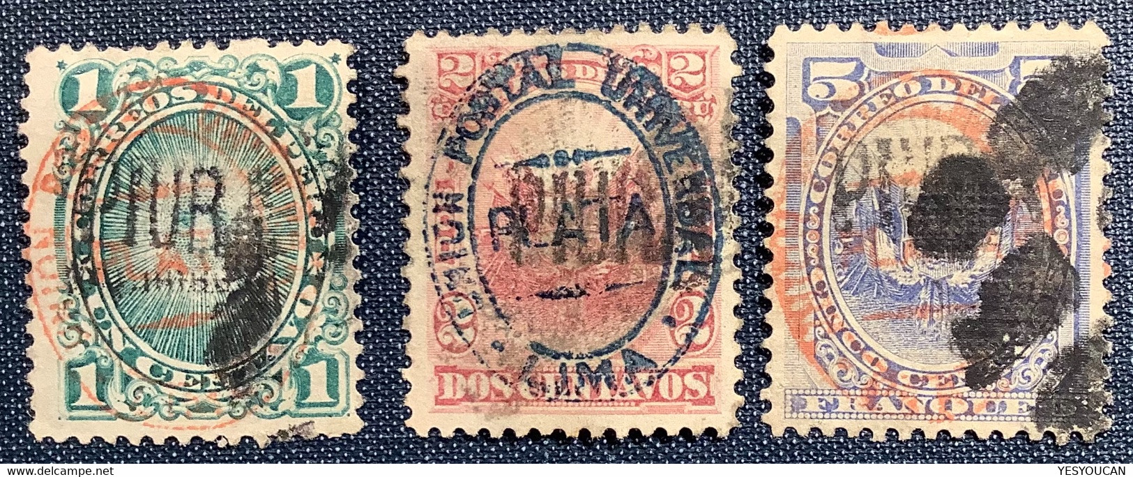 PIURA 1884 Ovpt Sc 14N4-14N6 R ! Exp. Scheller+A.Puppo:Peru Provisional Issues Chilean Occupation(Perou Chili Chile War - Pérou