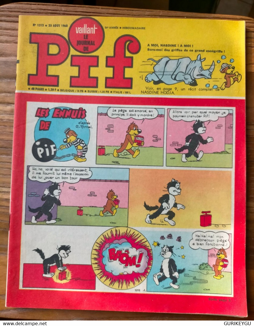 Vaillant Le Journal De PIF N° 1212 TOTOCHE Nasdine Hodja ARTHUR Cézard LES AS GAI LURON Teddy Ted PIFOU 25/08/1968 TBE - Pif & Hercule