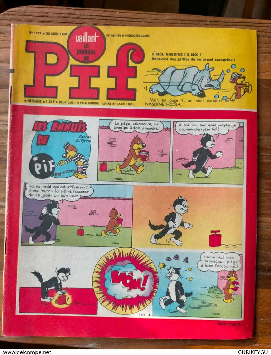 Vaillant Le Journal De PIF N° 1212 TOTOCHE NASDINE HODJA  LES AS GAI LURON Teddy Ted PIFOU 25/08/1968 TBE - Pif & Hercule