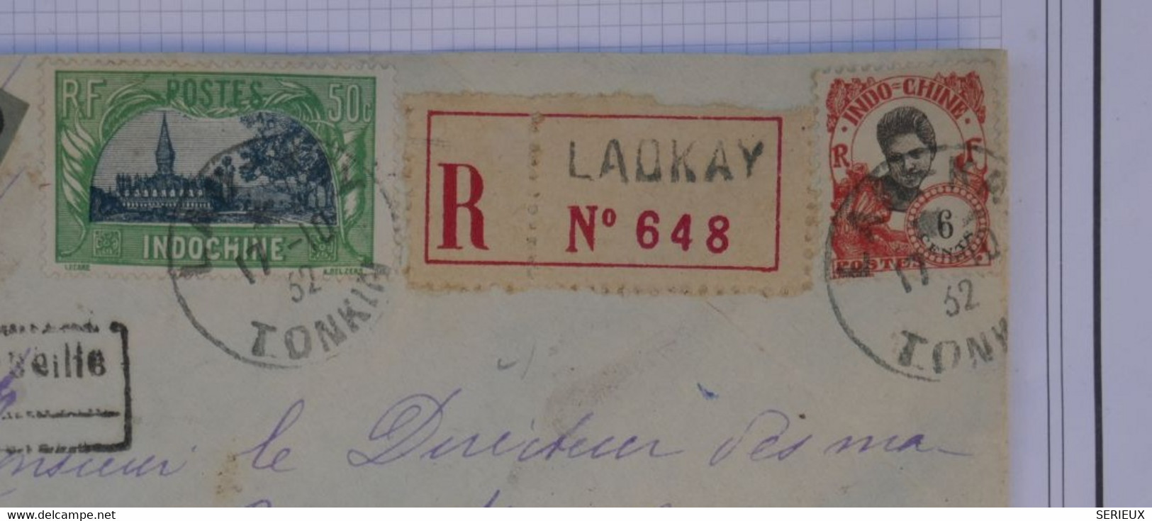 AU1 INDOCHINE  BELLE LETTRE RECOM. 1932  PETIT BUREAU LAOKAY POUR  PARIS  FRANCE + SAIGON MARSEILLE + AFF. PLAISANT - Cartas & Documentos