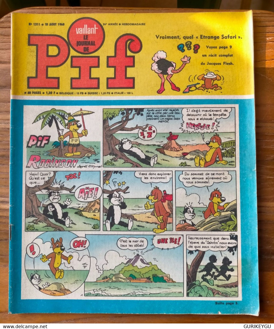 Vaillant Le Journal De PIF N° 1211 TOTOCHE Jacques Flash  LES AS GAI LURON Teddy Ted PIFOU 18/08/1968 TBE - Pif & Hercule