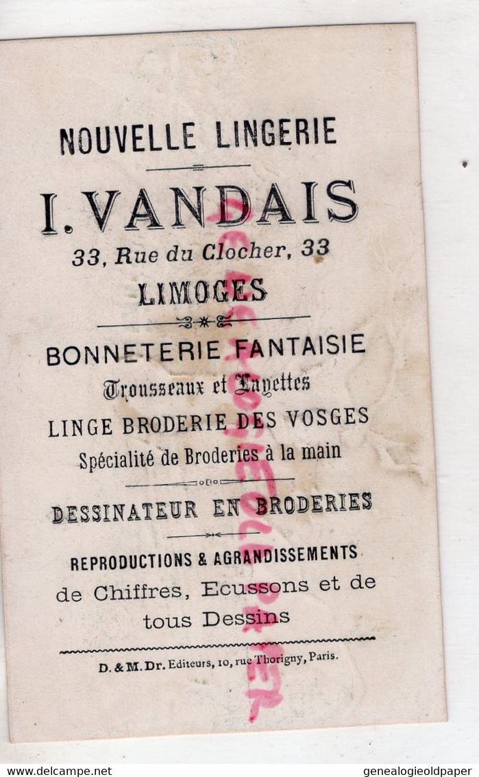 87- LIMOGES- CARTE CHROMO MAGASIN LINGERIE I. VANDAIS-33 RUE CLOCHER-BONNETERIE - FERME PAYSAGE DE NEIGE-CONFECTION - Textile & Clothing