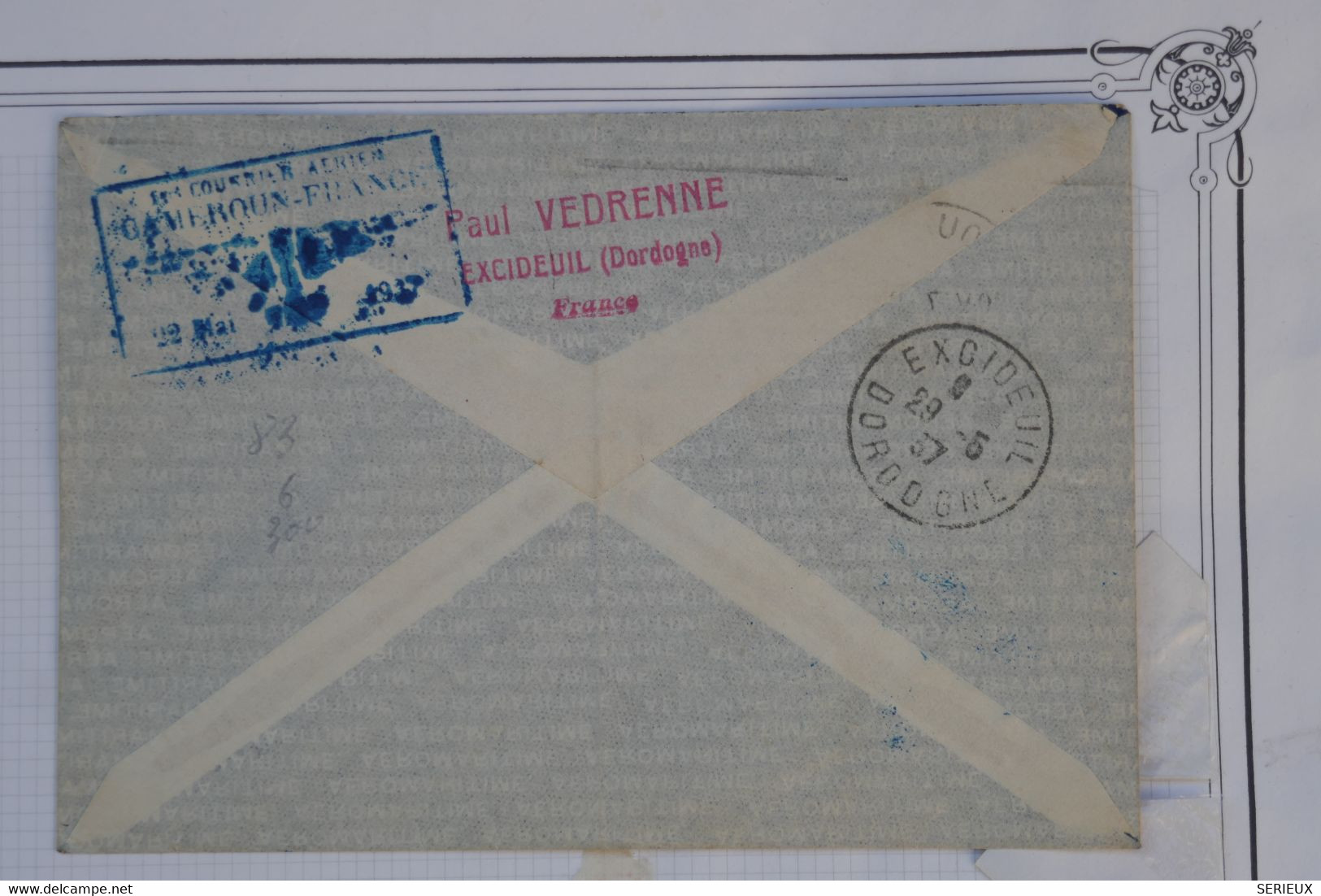 AU1 CAMEROUN  BELLE  LETTRE  1937  PREMIER VOL +DAKAR POUR EXCIDEUIL +SURCHARGES +AIR FRANCE +A VOIR + AFFRANC. PLAISANT - Storia Postale