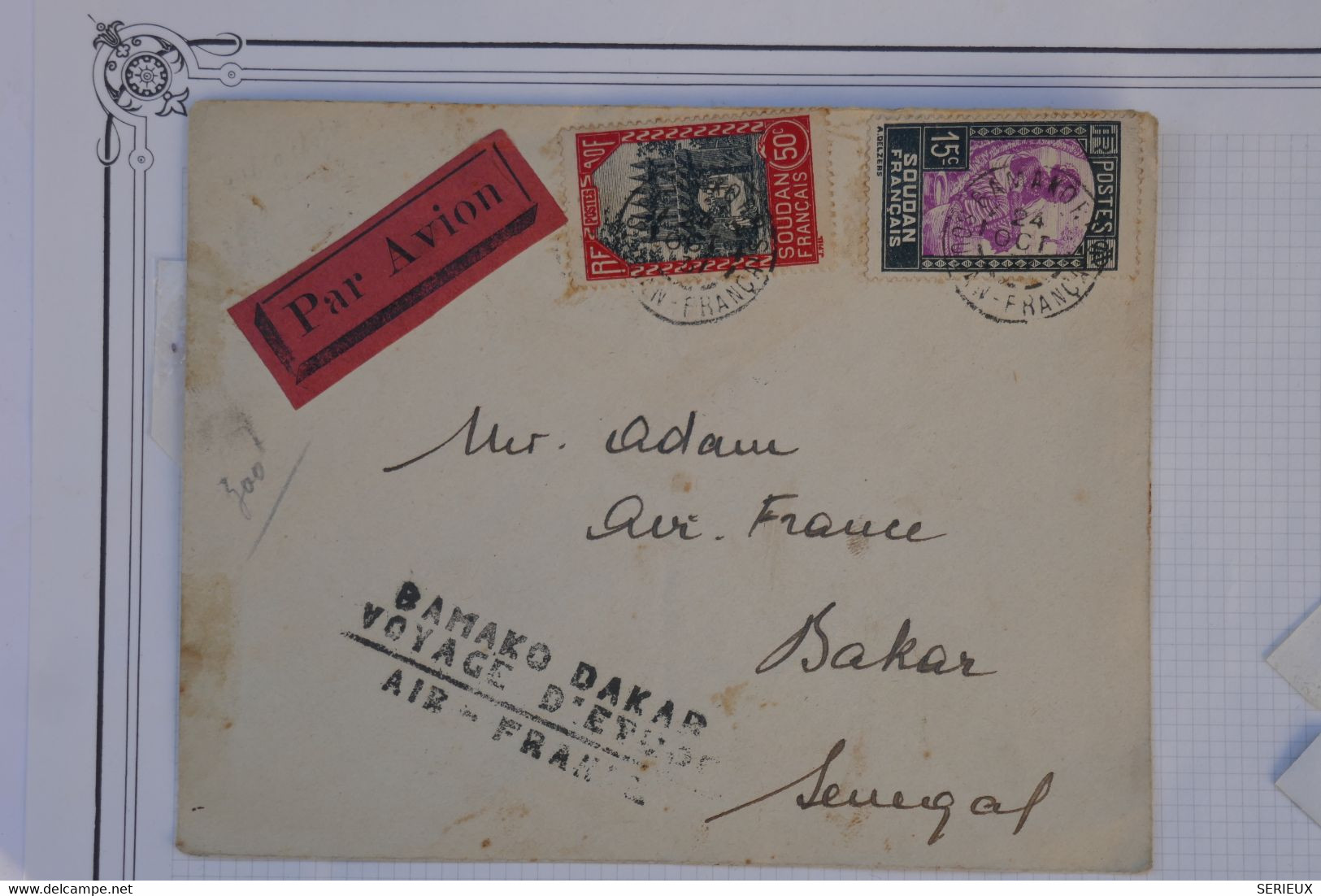 AU1 SOUDAN    BELLE  LETTRE  1937 VOYAGE D ETUDE AIR FRANCE BAMAKO DAKAR +PAS COURANT + AFFRANC. PLAISANT - Lettres & Documents