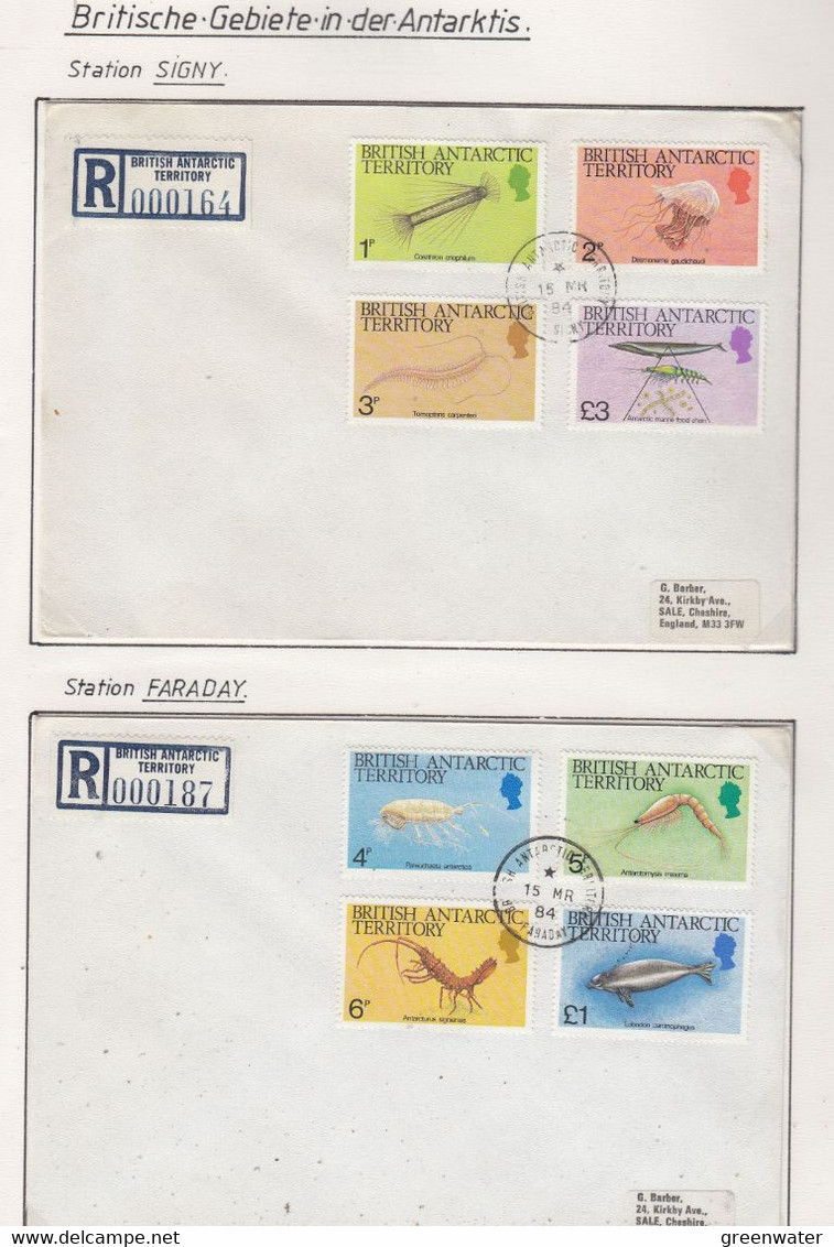 British  Antarctic Territory (BAT)  1984 Def/Marine Life 16v On 4 Registered FDC Ca 4 Bases ( (TAB152) - FDC