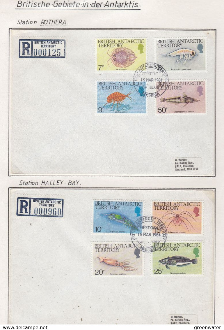 British  Antarctic Territory (BAT)  1984 Def/Marine Life 16v On 4 Registered FDC Ca 4 Bases ( (TAB152) - FDC