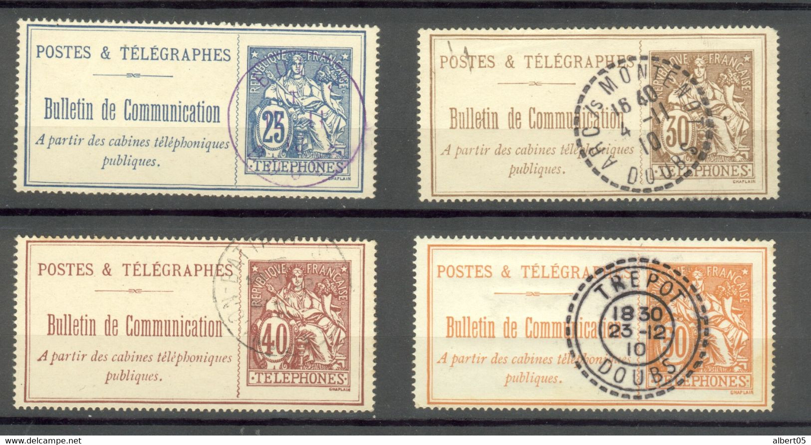 N° 24 , 25, 26, 27 Oblitérés Localités Du Doubs Bulle, Montenois , Besançon-Battant , Trépot - Telegraph And Telephone