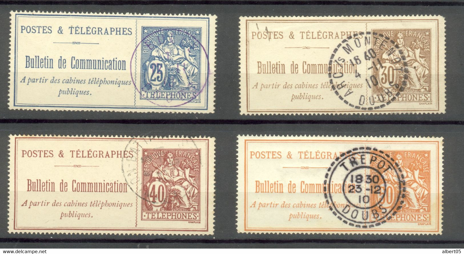 N° 24 , 25, 26, 27 Oblitérés Localités Du Doubs Bulle, Montenois , Besançon-Battant , Trépot - Télégraphes Et Téléphones