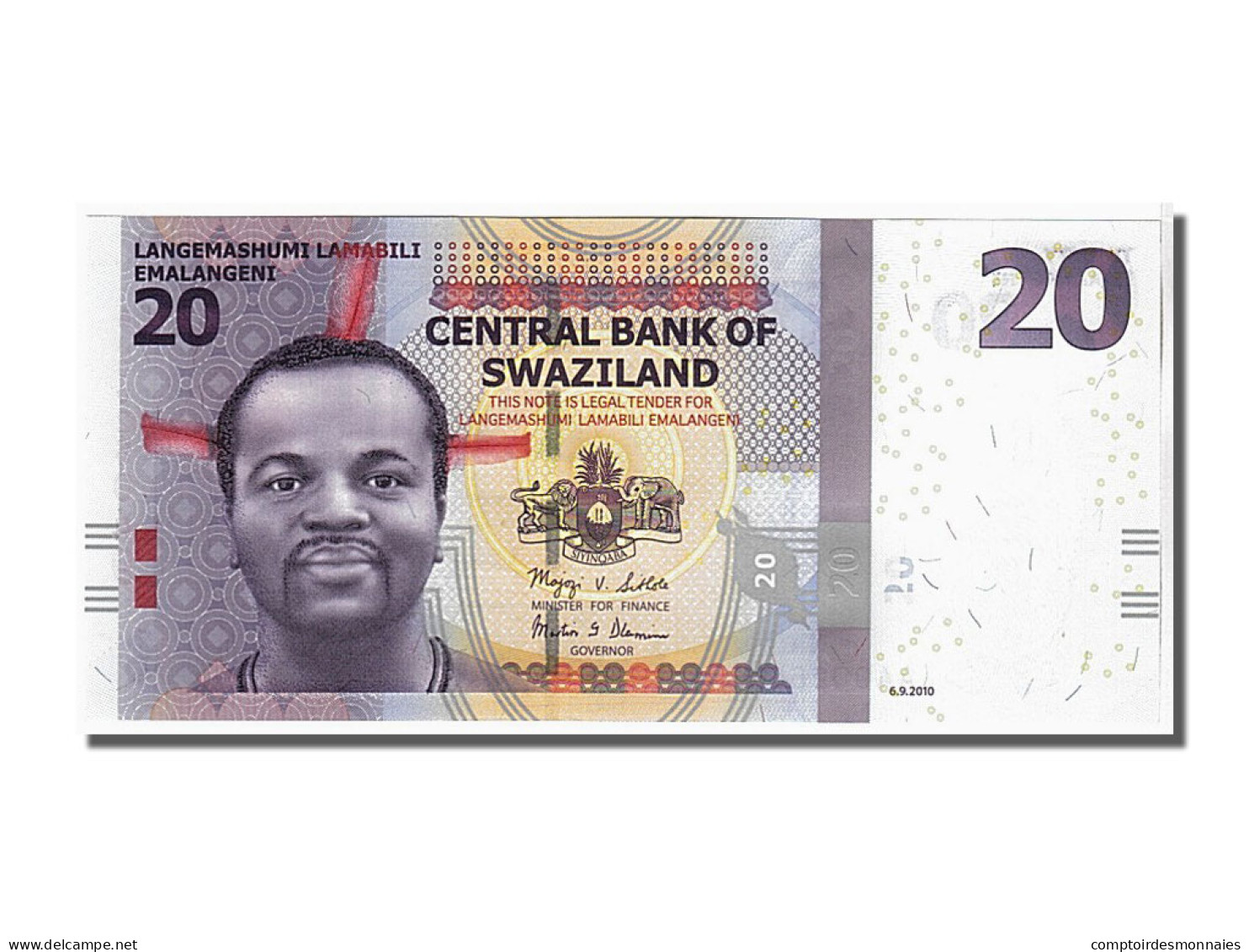 Billet, Swaziland, 20 Emalangeni, 2010, 2010-09-06, NEUF - Swaziland