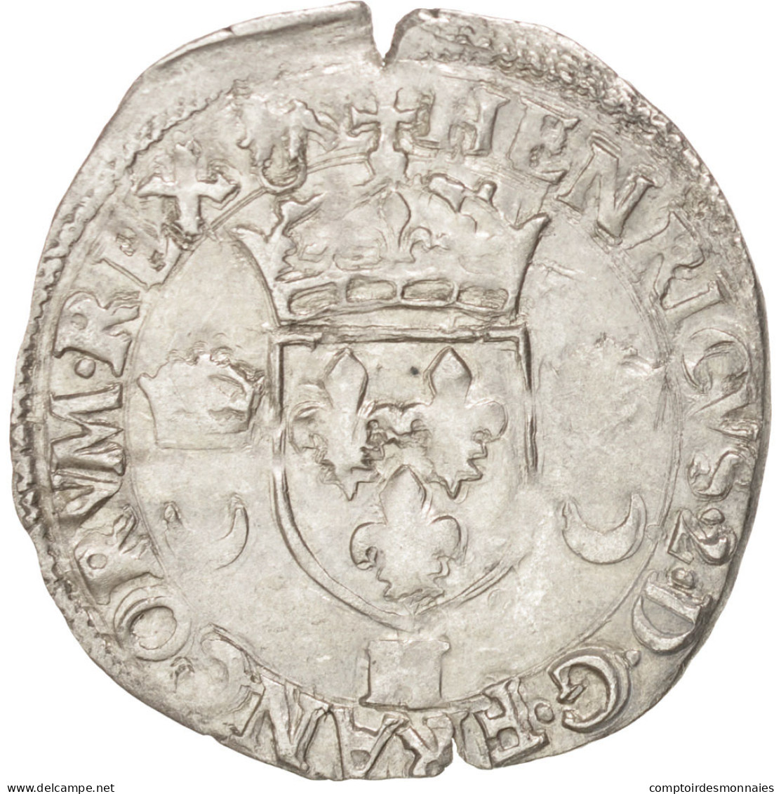 Monnaie, France, Douzain Aux Croissants, 1550, La Rochelle, TTB, Billon - 1547-1559 Henri II