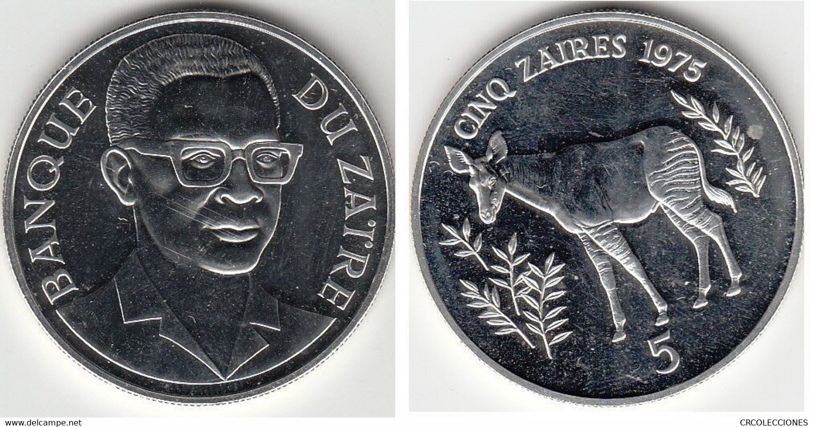 E2815 MONEDA ZAIRE 5 ZAIRES 1975 PLATA PROOF 45 - Zaire (1971 -97)