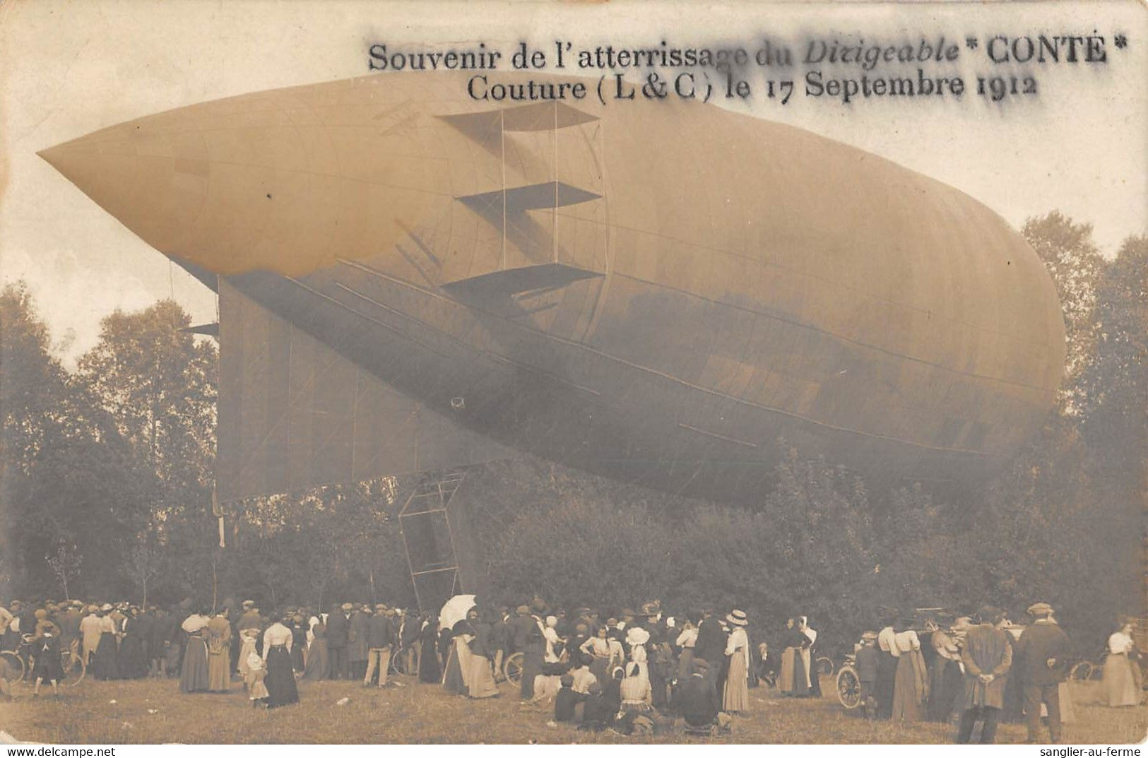 CPA 41 COUTURE CARTE PHOTO SOUVENIR DE L'ATTERRISSAGE DU BALLON DIRIGEABLE CONTE 17 SEPT 1912 - Autres & Non Classés