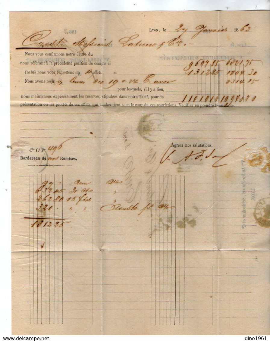 VP19.469 - 1863 - Lettre / Bordreau - Banque Vve AUDRA - FAUVEL , SCHLENKER Et Cie à LYON Pour CREST - Banco & Caja De Ahorros