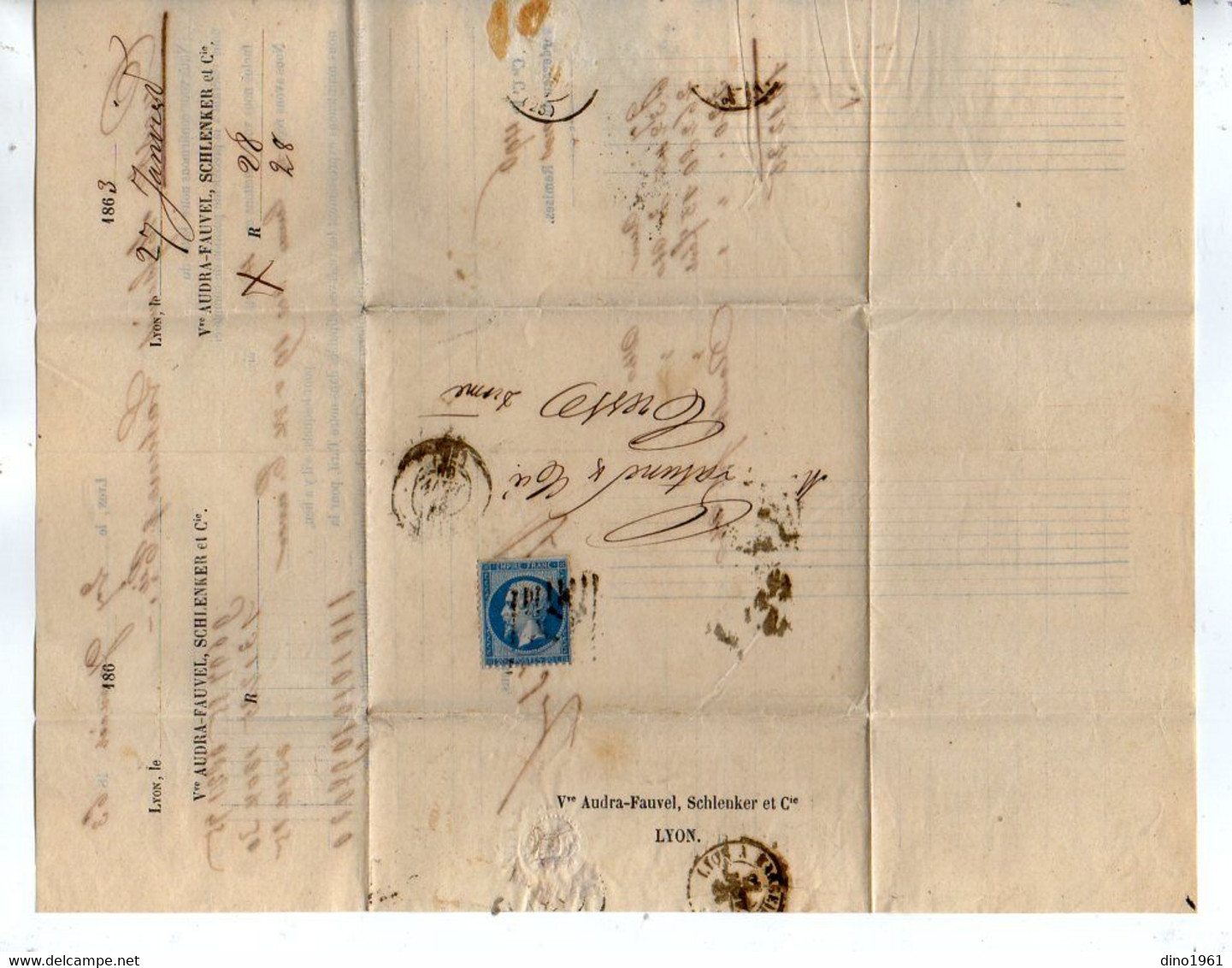 VP19.469 - 1863 - Lettre / Bordreau - Banque Vve AUDRA - FAUVEL , SCHLENKER Et Cie à LYON Pour CREST - Banco & Caja De Ahorros