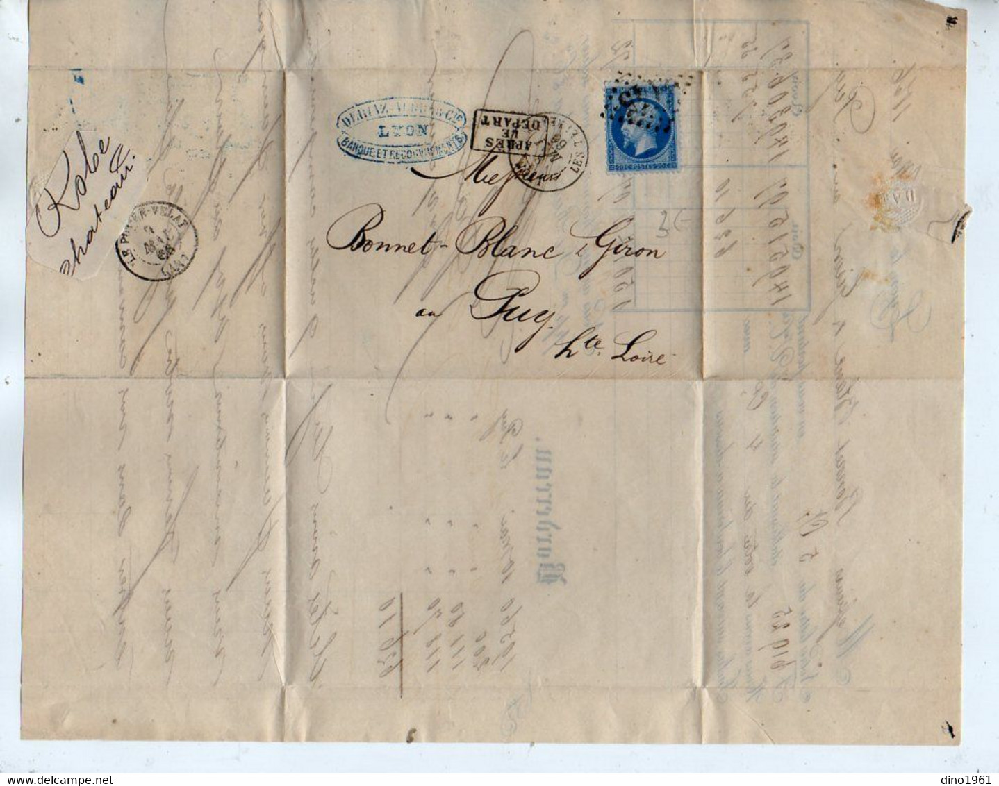 VP19.470 - 1866 - Lettre / Bordereau - Banque De RIAZ - AUDRA Et Cie à LYON Pour LE PUY - Bank En Verzekering