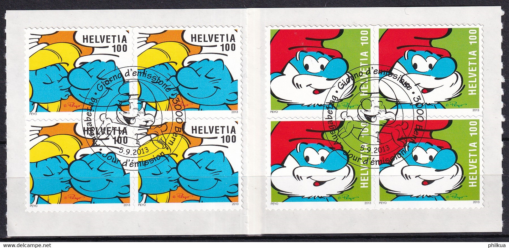 MiNr. 2304 - 2305  Schweiz2013, 5. Sept. Die Schlümpfe - Viererblock - Usados