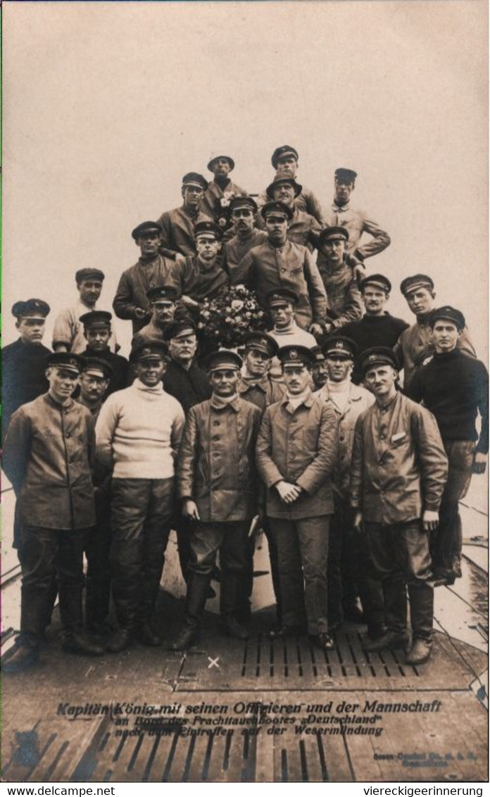 ! Fotokarte, Frachttauchboot Deutschland, U-Boot, Submarine, Kapitän König Mit Mannschaft, Weser - Onderzeeboten