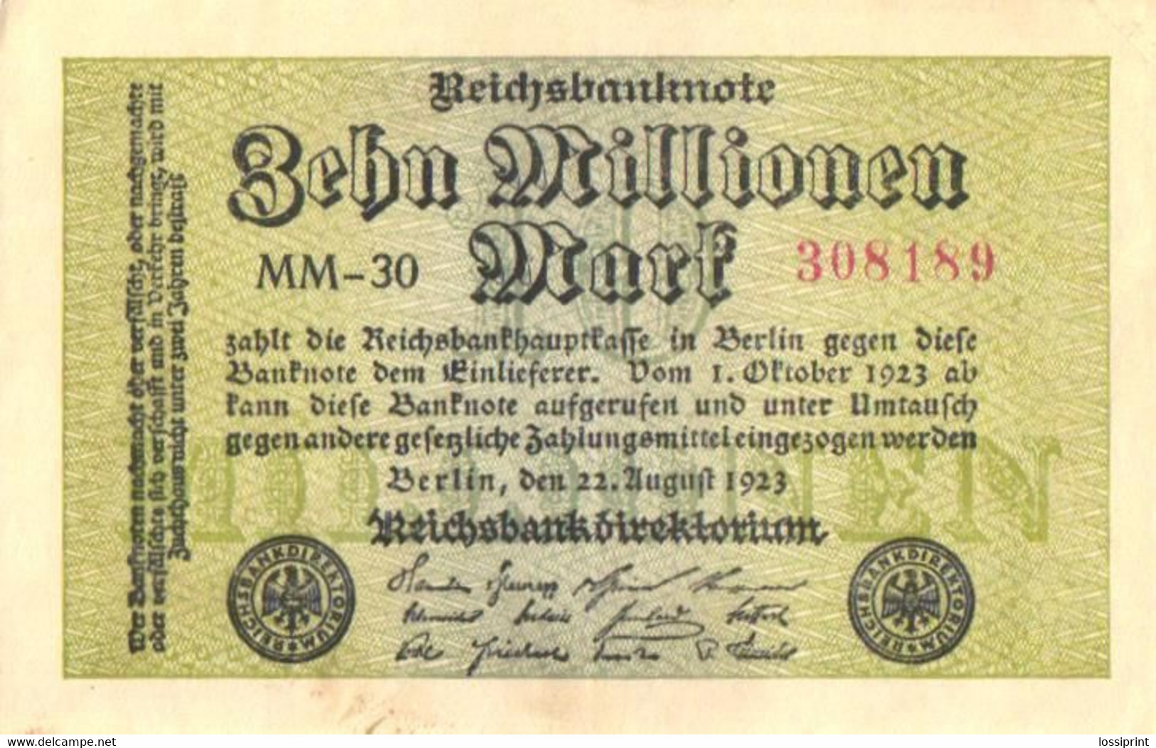 Germany:10 Millionen Mark 1923 - 10 Mio. Mark