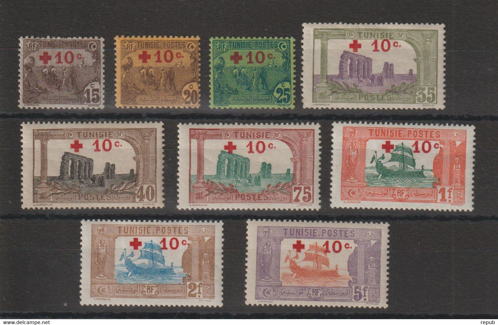Tunisie 1916 Surchargé 50-58, 9 Val * Charnière MH - Unused Stamps