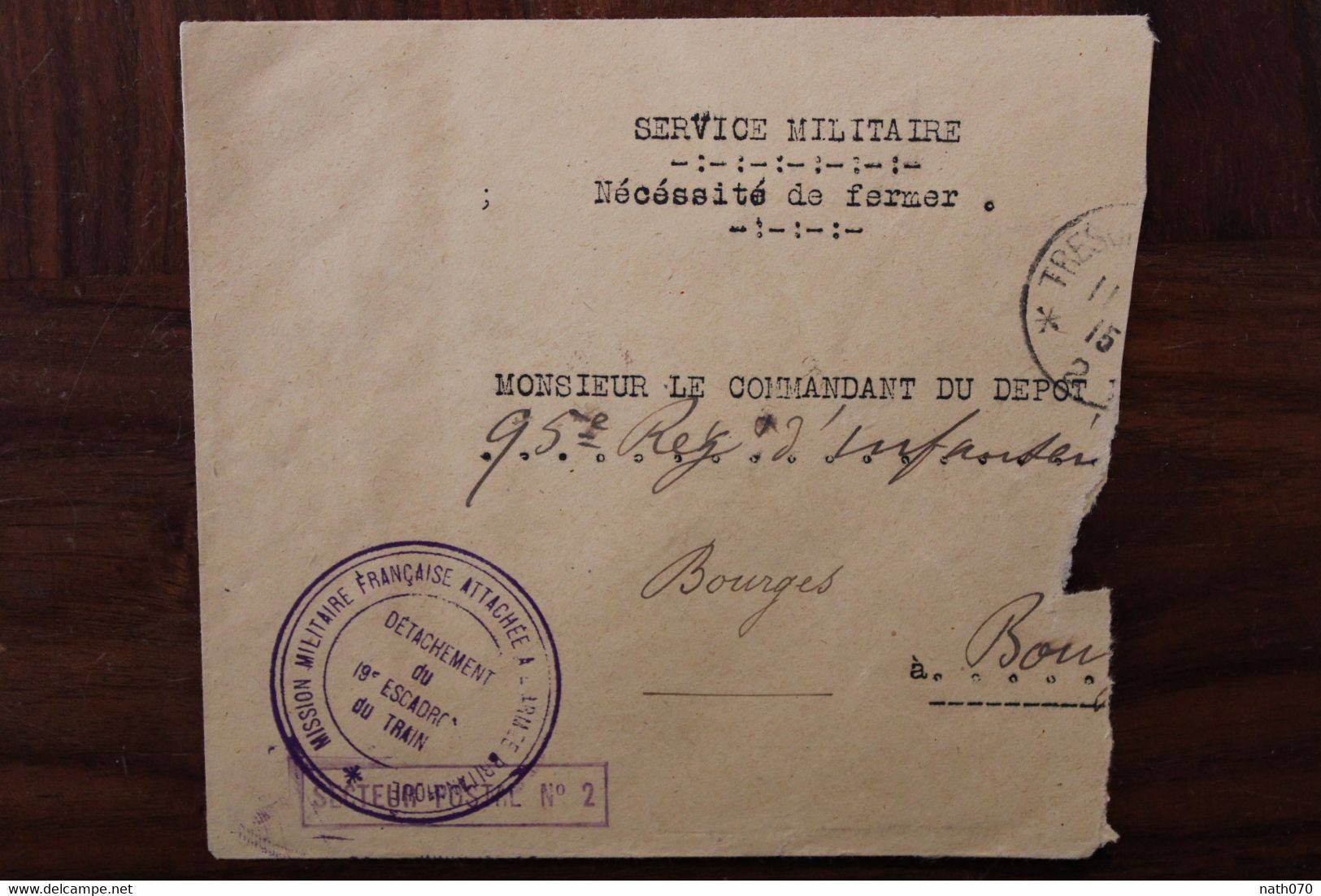 1915 Mission Militaire Française Attachée Armée Britannique SP 2 Secteur Postal Cover France 19e Escadron Train SM - 1. Weltkrieg 1914-1918