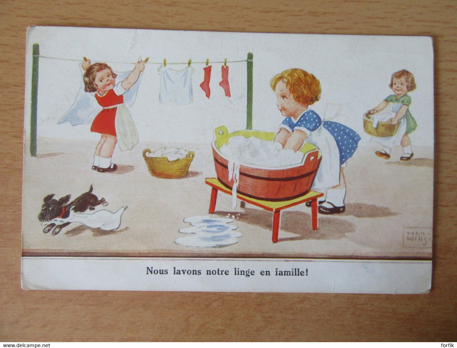 Carte Illustrateur John WILLS - Nous Lavons Notre Linge En Famille ! - Humour, Enfants - Carte écrite Le 17 Juin 1941 - Wills, John