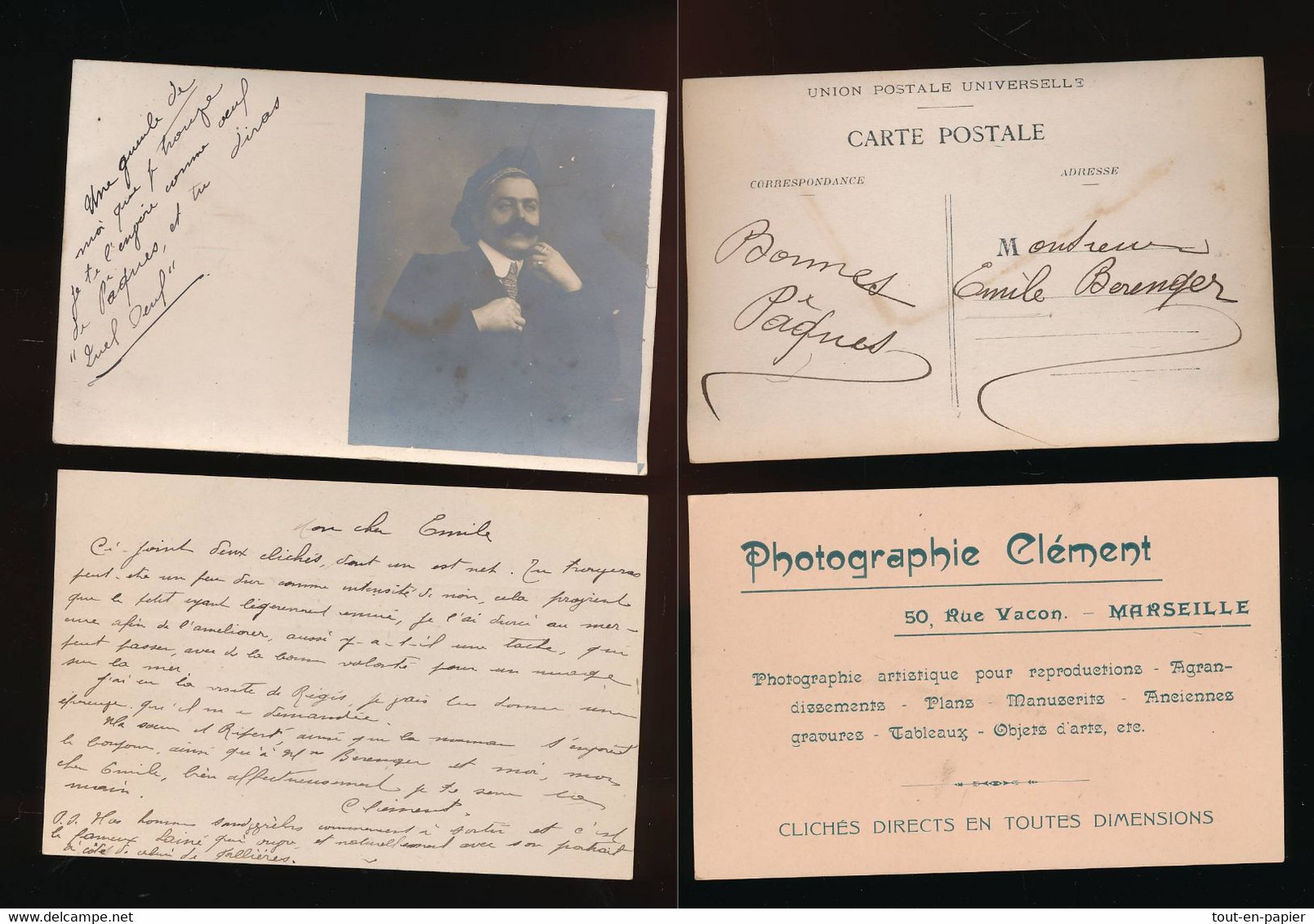 ##R Ancienne Photographie Originale Avec Courrier  Signature Et Publicité Du Photographe  Clément à Marseille - Célébrités