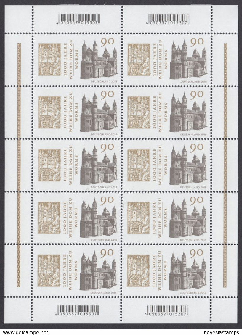 !a! GERMANY 2018 Mi. 3394 MNH SHEET(10) - Sanctification Of Worms Cathedral - 2011-2020