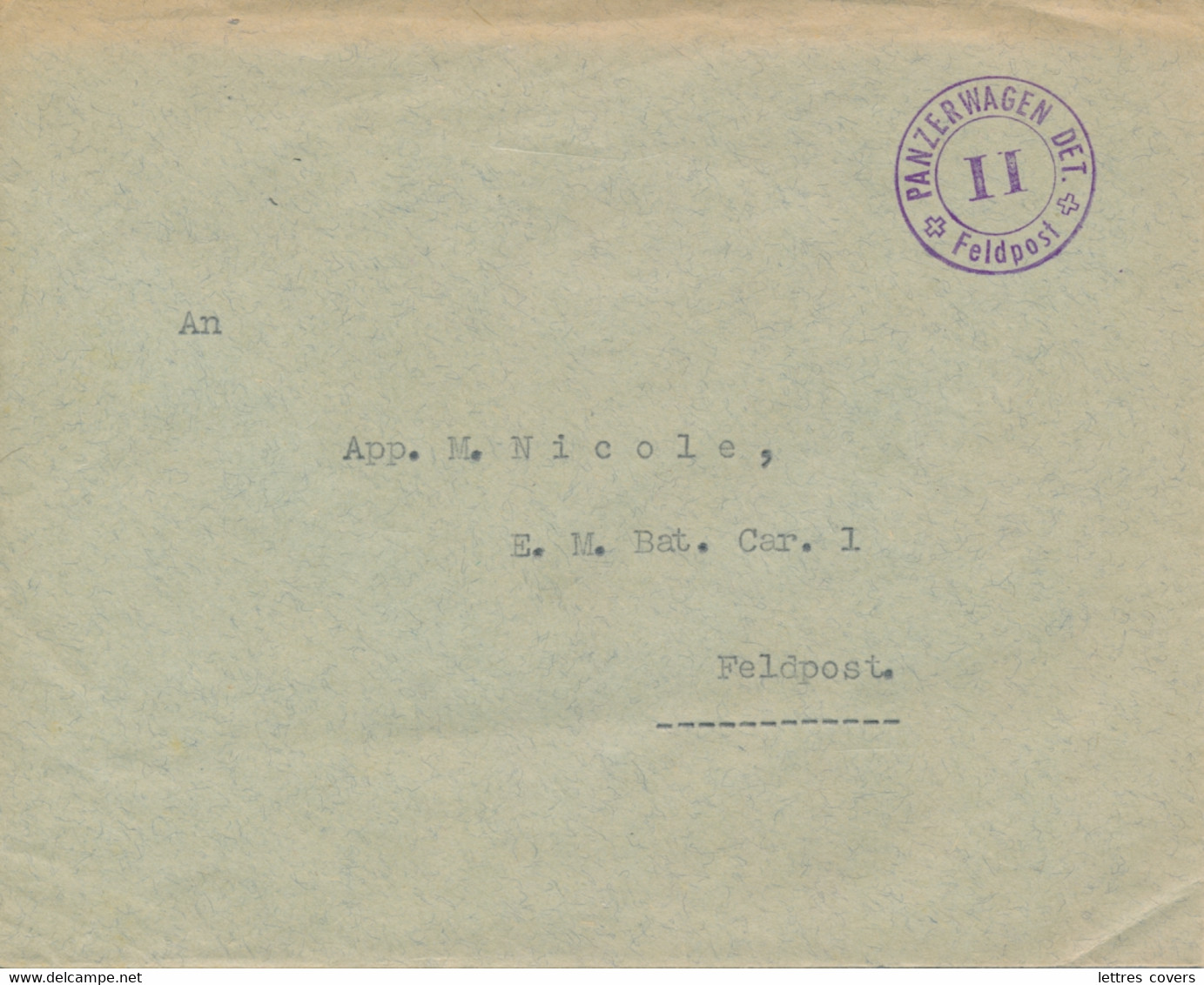 Cachet " PANZERWAGEN DET. FELDPOST " Sur Lettre Franchise - Poststempel