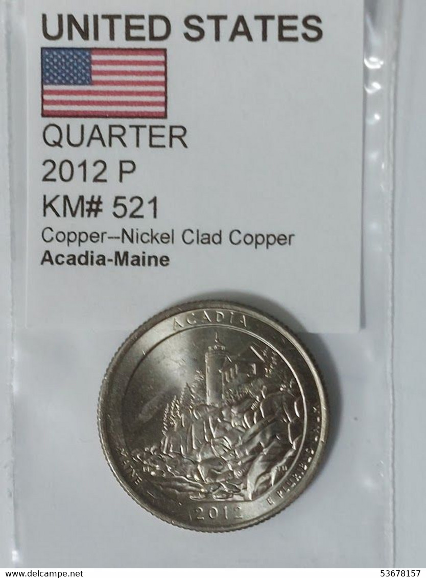 USA - ¼ Dollar, 2012P, Acadia National Park Quarter, Unc, KM# 521 - 2010-...: National Parks