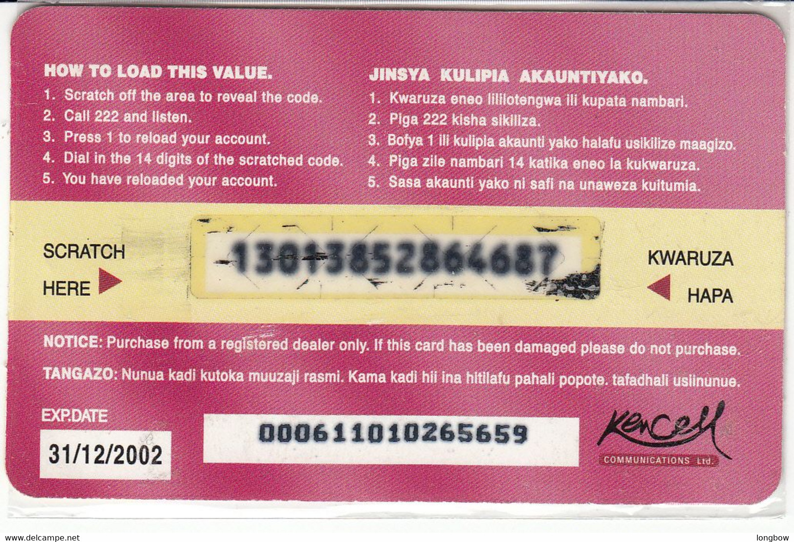 Kenya Yes! Talk Card 300black- Exp.31.12.2002 - Kenya