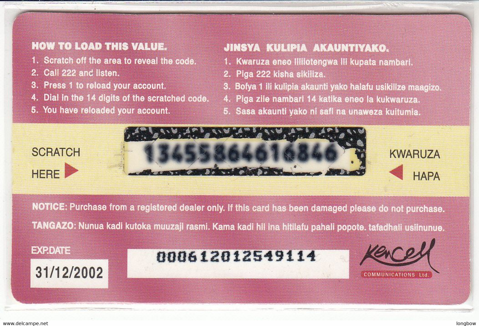 Kenya Yes! Talk Card 300blu- Exp.31.12.2002 - Kenia