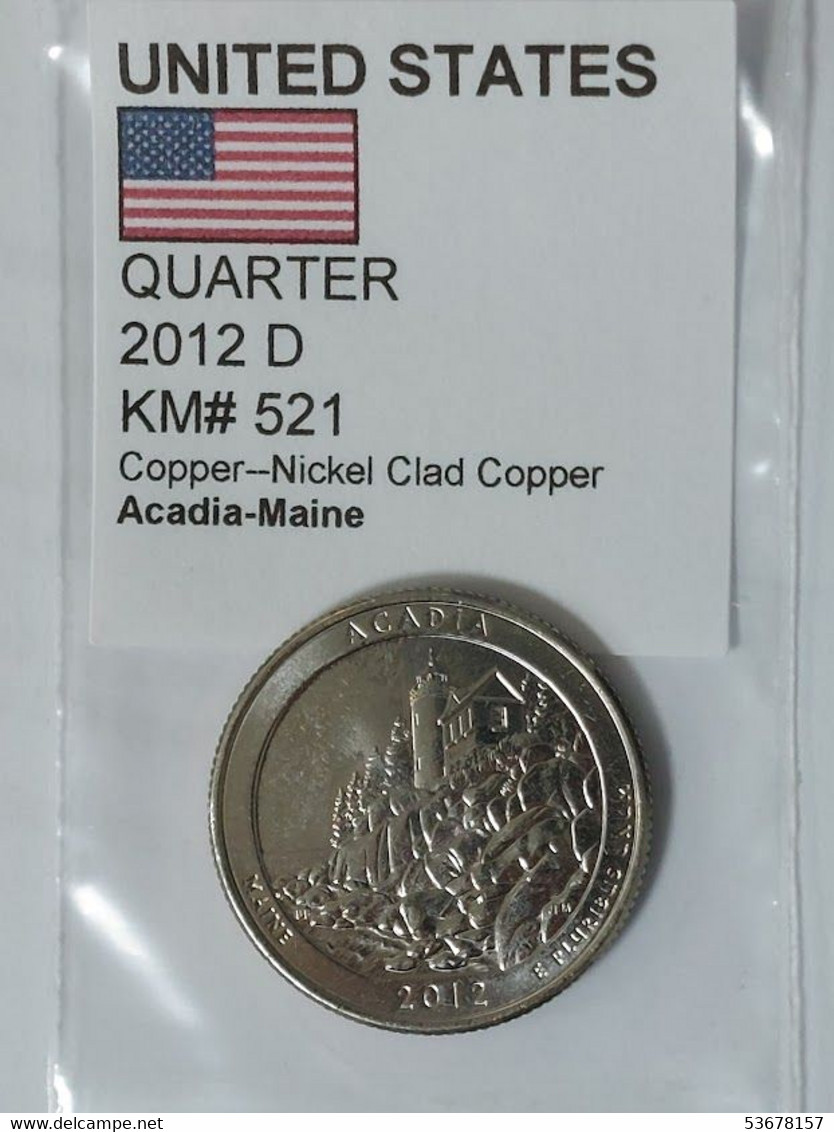 USA - ¼ Dollar, 2012D, Acadia National Park Quarter, Unc, KM# 521 - 2010-...: National Parks