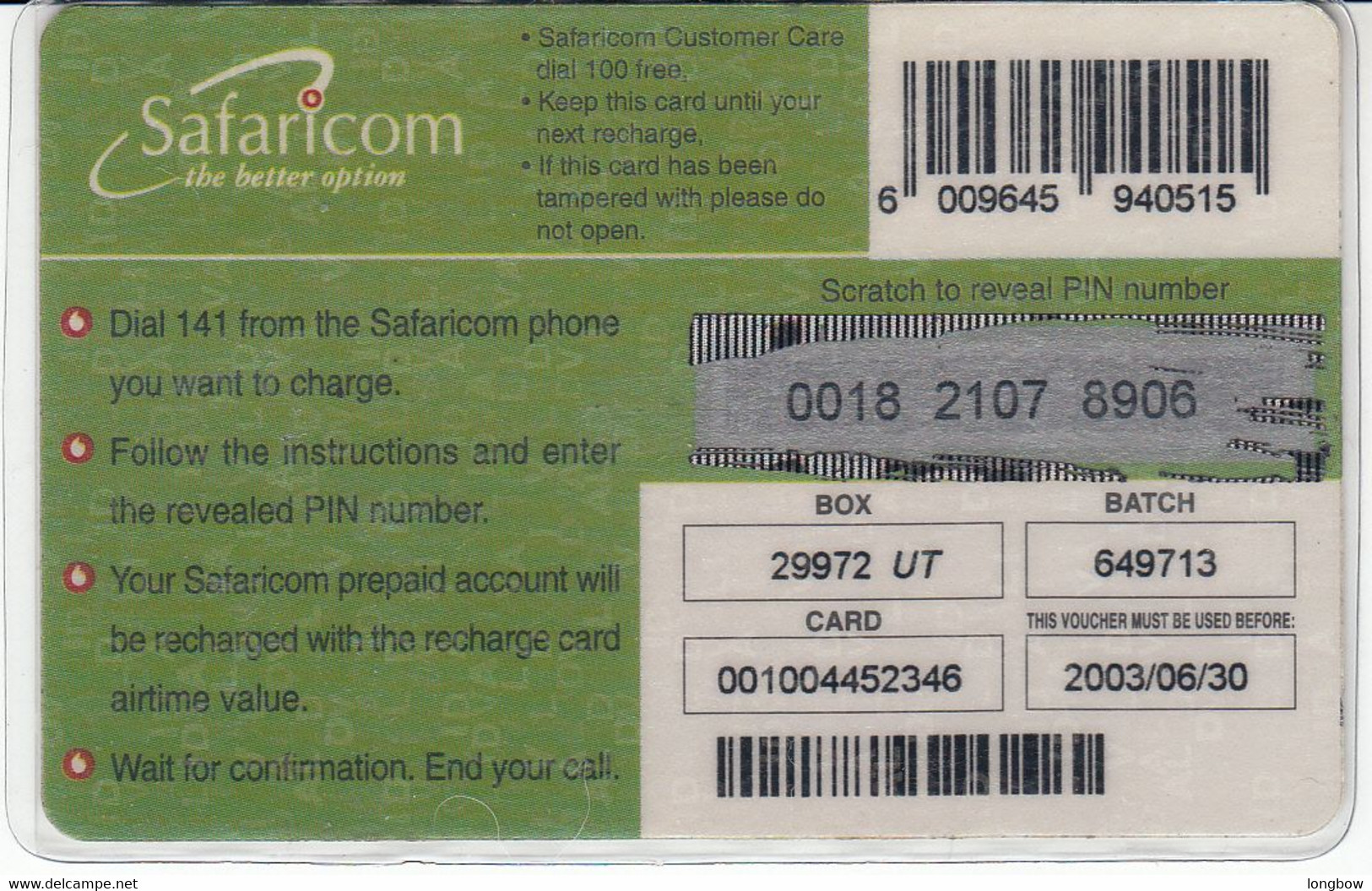 Kenya Safaricom The Green Card 500 KSh-exp.30-06-2003 - Kenya