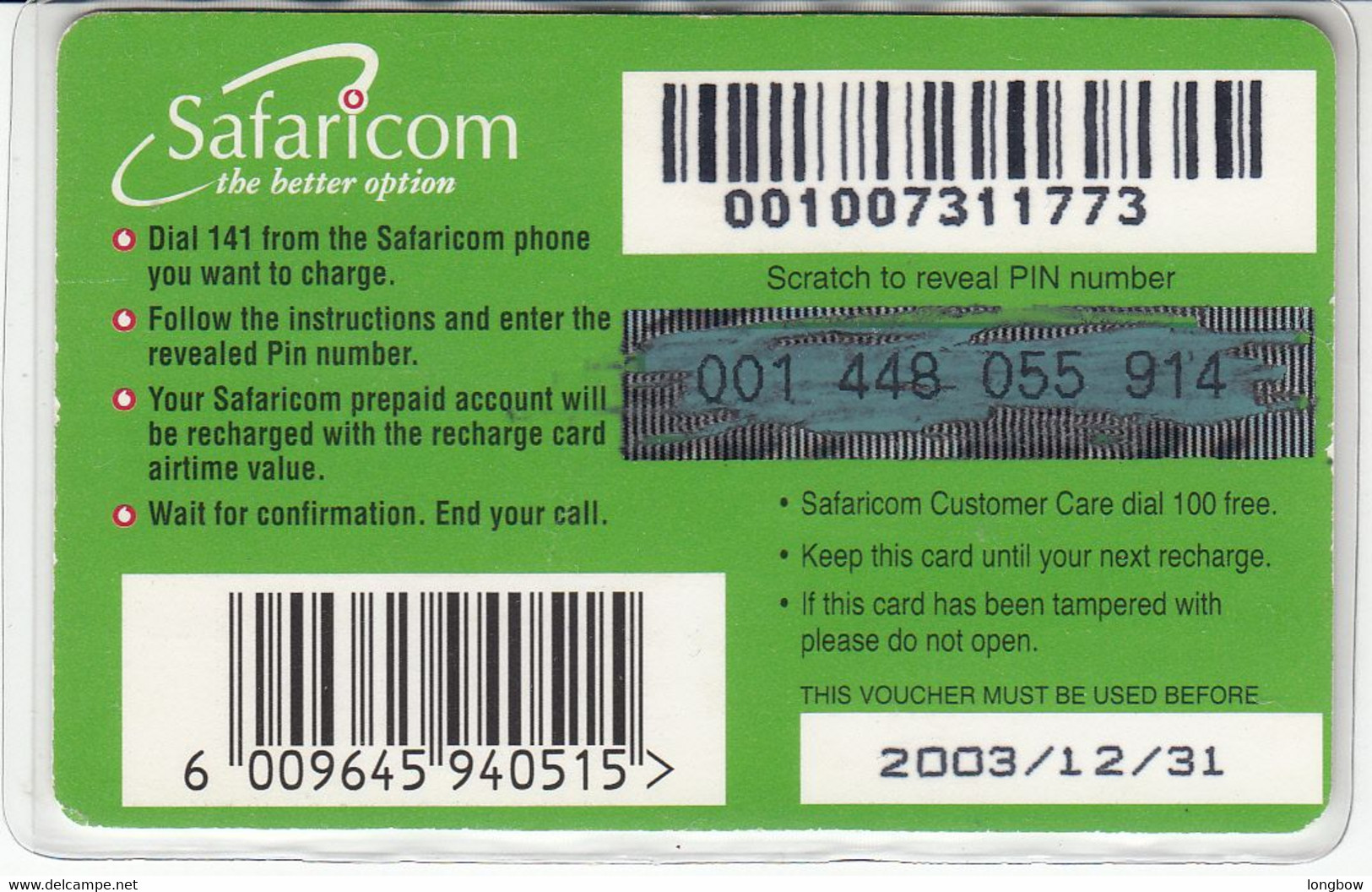 Kenya Safaricom The Green Card 500 KSh-exp.31-12-2003 - Kenya