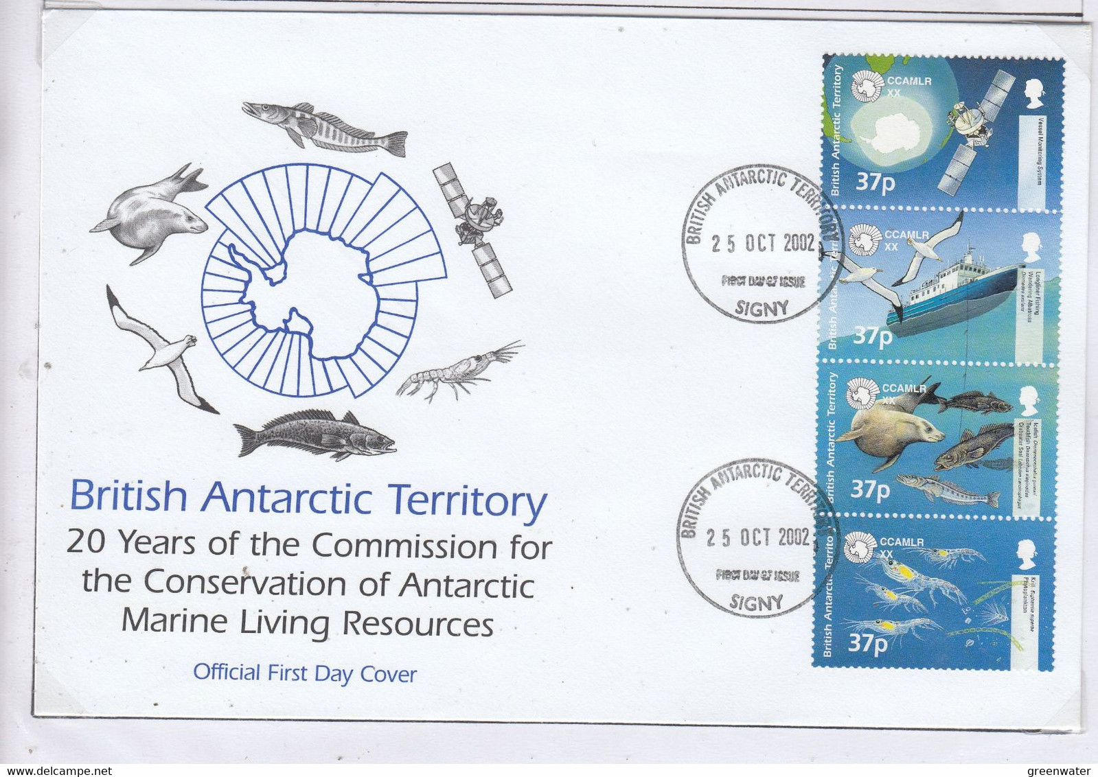 British Antarctic Territory (BAT) 2002 Antarctic Marine Life Strip 4v FDC Ca Signy (TAB166) - FDC