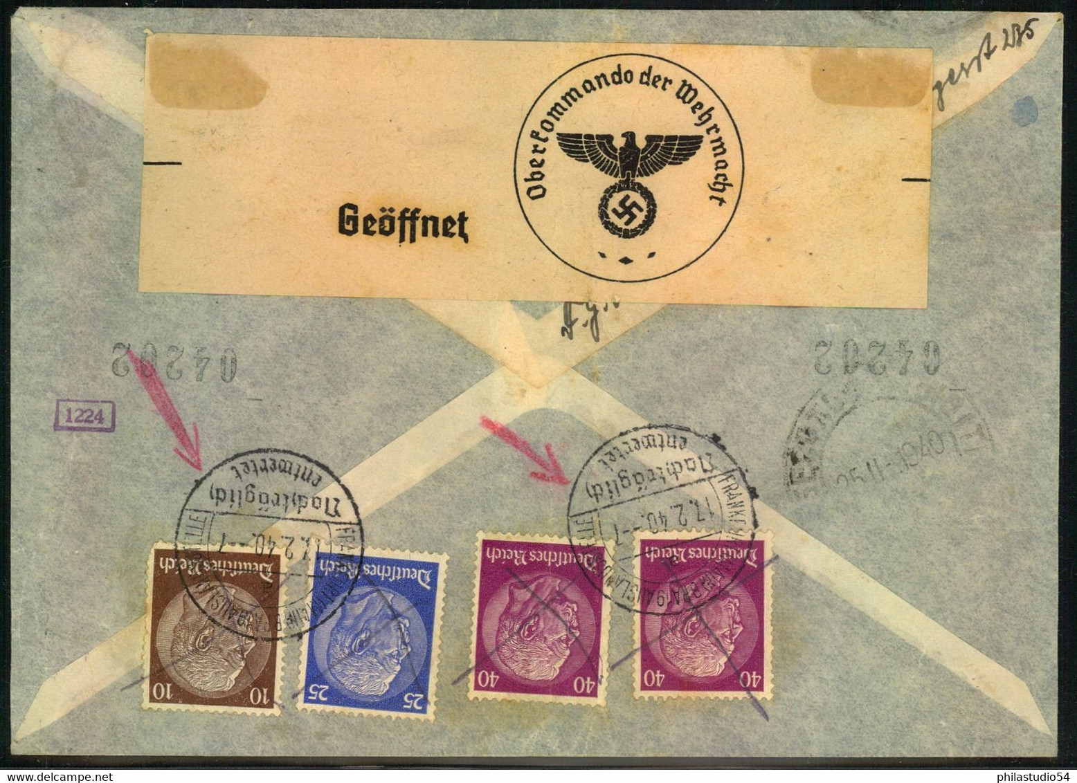 1940, Beidseitig Frankierter Luftpost-R-brief An Köln-Feutz  Nach Brasilien - Correo Aéreo & Zeppelin