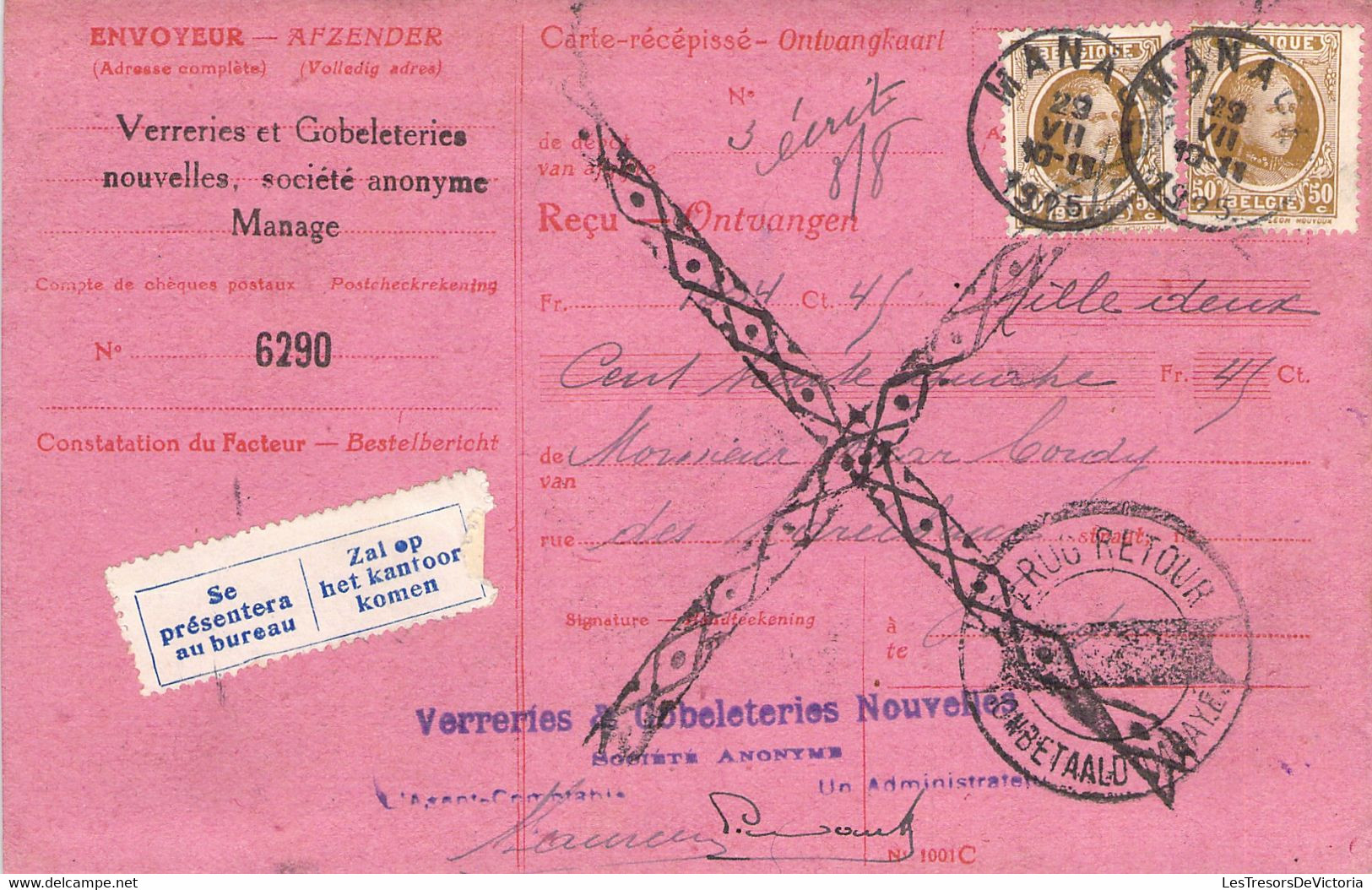 Carte Récepissé - Annulation Roulette Belge Pour Impayé - 1905 Manage - Se Présentera Au Bureau - Andere & Zonder Classificatie