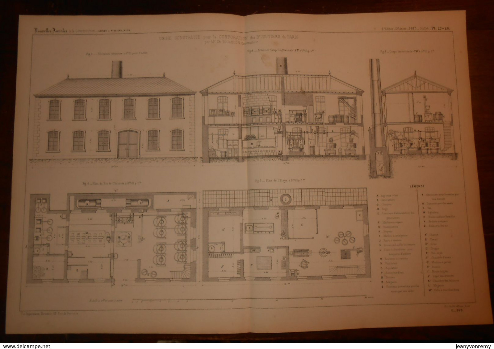 Plan De L'Usine Construite Pour La Corporation Des Bijoutiers De Paris.1867. - Autres Plans