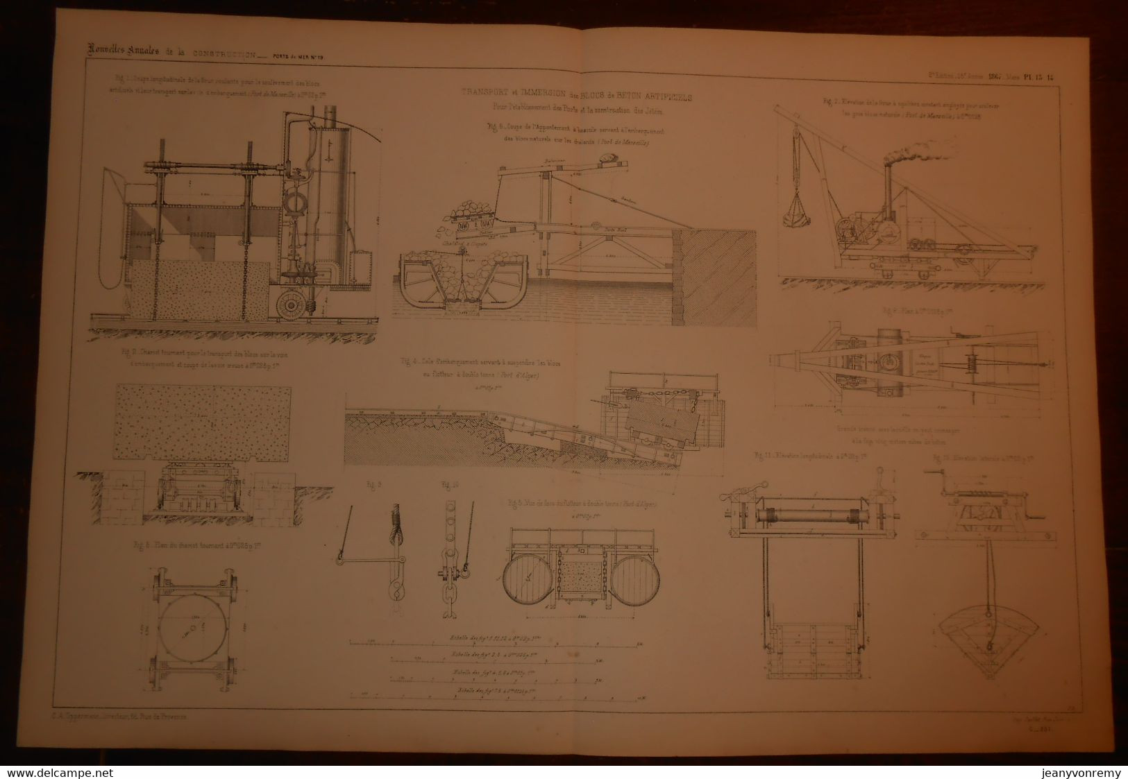 Plan De Transport Et Immersion Des Blocs De Béton Artificiels.1867. - Other Plans