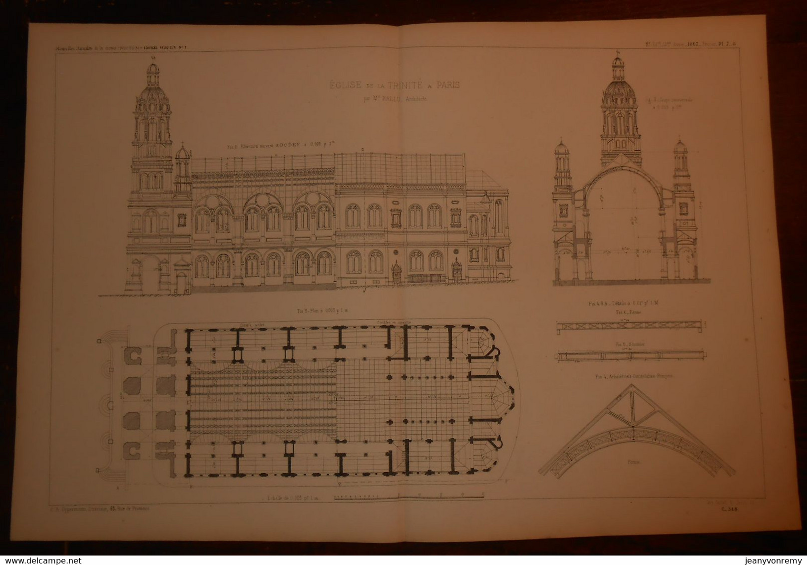 Plan De L'Eglise De La Trinité à Paris.1867. - Travaux Publics