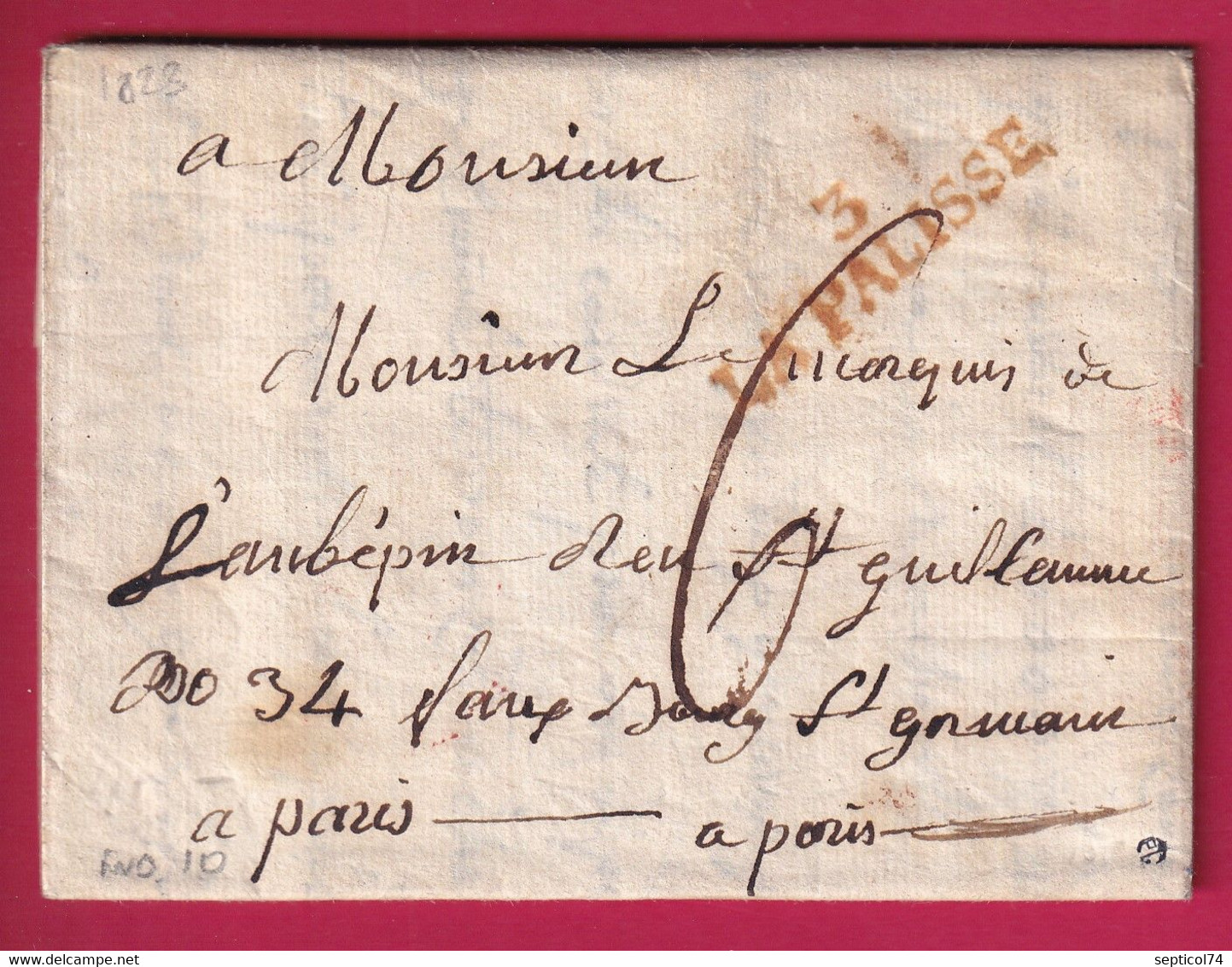 MARQUE 3 LA PALISSE ALLIER EN ROUGE 1822 POUR PARIS LETTRE COVER FRANCE - 1801-1848: Vorläufer XIX