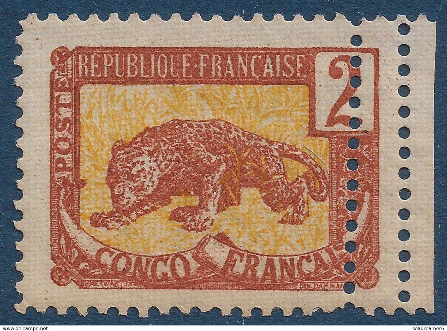 France Colonies Françaises Congo 28**  2c Brun & Jaune Variété Piquage Double Sur 1 Coté RR Signé SCHELLER - Neufs