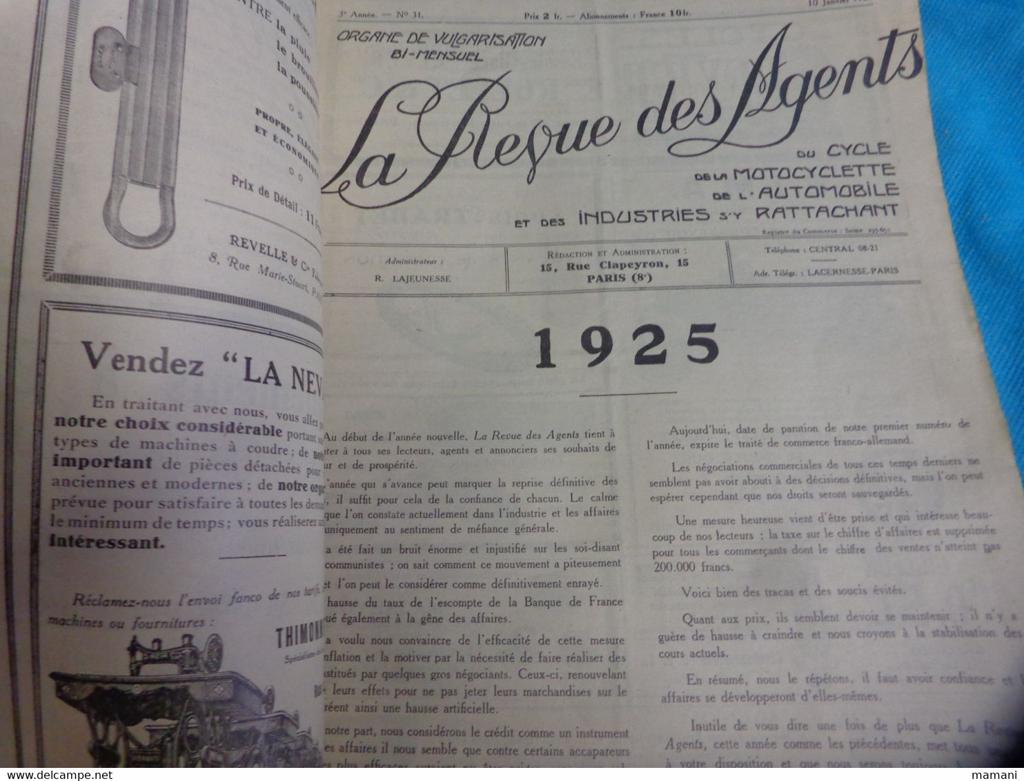 La Revue Des Agents 10 Janvier 1925-cycle Motocyclryyr-automobile Et Des Industries S'y Rattachant-stop Fire Extincteur - 1900 - 1949