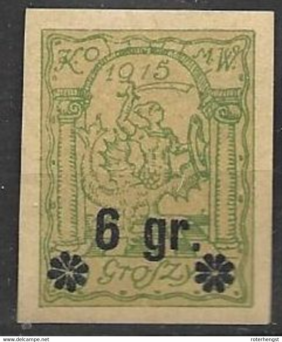 Poland Warsaw Mint Hinged * 1916 (10 Euros Plus Good Greyish Paper) IMPERF - Neufs